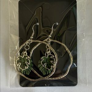 Hawaiian Silver and Green Leaf Dangle Earrings